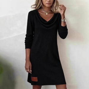 Dropshipping Shopify New Womens <b>Long</b> Sleeve Cowl Neck <b>Bodycon</b> Dress A Line Knit Midi Dress For Fall Winter Casual - Product Image 2