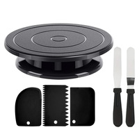 Support tournant rond en plastique noir Metasan pour gâteaux, spatule à crème, ensemble d'outils de pâtisserie DIY, boîte pour desserts et aliments