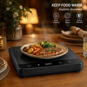 Plato Calentador de Alimentos <span class=keywords><strong>El</strong></span>éctrico Inalámbrico de 8800 mAh, 45 mm de Grosor, Temperatura Ajustable, Panel Táctil LED, Bandeja Calefactora Portátil con Apagado Automático - Product Image 1