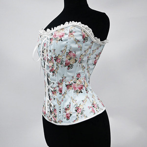 Floral Embroidery Lace Trim Bustier Top Sheer Mesh Back Tie Cute <b>Corset</b> Crop Top <b>Women</b> Overbust Waist Trainer Shapewear - Product Image 2