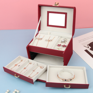 Vente flash - Petite boîte à bijoux de voyage faite à la main, multifonctionnelle, 3 étages, recouverte de cuir PU - Product Image 3