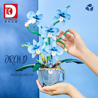 Jouet de construction éducatif pour enfants en blocs assemblés, en plastique ABS rose et blanc, motif verre à vin, fleur, nœud et Phalaenopsis, pour décoration intérieure