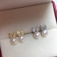 SHDIYAYUN boucles d'oreilles en perles d'eau douce plaqué or 18 carats mignon lapin oreille conception perle bijoux