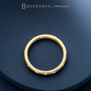 Anillo de Boda Minimalista Apilable de Oro Amarillo Sólido de 18K con Diamantes Cultivados en Laboratorio, Engaste Discreto y Pulido, para Novia - Product Image 3