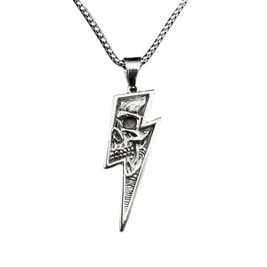 yunnique Men's Lightning Skull <b>Titanium</b> Steel Pendant Necklace Stainless Steel Jewelry Gift Asymmetry Geometric Design DZ077 - Product Image 5