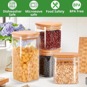 <b>Plastic</b> Rectangle Injection-Molded Kitchen Airtight Food Storage <b>Box</b> with Bamboo Lid Transparent Sealed Jar for Multigrain - Product Image 4