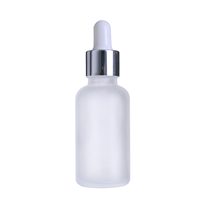 Flacon compte-gouttes en verre dépoli 30 ml 1 oz, contenant cosmétique pour sérum, emballage rond pour soins de la peau avec étiquette argentée estampée à chaud