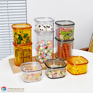 Pot en plastique sans BPA SAN AS, carré, coloré, conteneur de rangement, <span class=keywords><strong>orange</strong></span>, gris, transparent - Product Image 1
