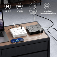 Multiprise anti-surtension 6FT avec 8 prises CA, 4 ports USB et 2 ports USB-C, câble d'extension avec protection contre les surcharges