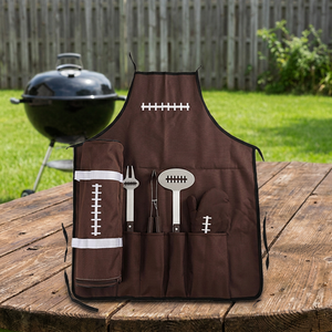 Nouvel ensemble d'accessoires de barbecue d'extérieur au charbon de bois, 6 pièces, en acier inoxydable, avec poignées en bois résistantes à la chaleur - Product Image 4