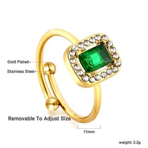 Anillos de Circonio Verde Ajustables, Chapados en Oro de 18K, Personalizados e Impermeables, Anillos de Diamantes de Acero Inoxidable Resistentes al Deslustre - Product Image 2
