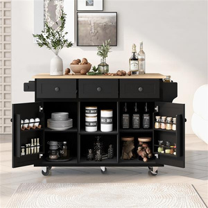 Chariot de cuisine moderne DB en bois d'hévéa avec plateau rabattable, 3 tiroirs, 6 étagères et roulettes, meuble de rangement îlot - Product Image 3