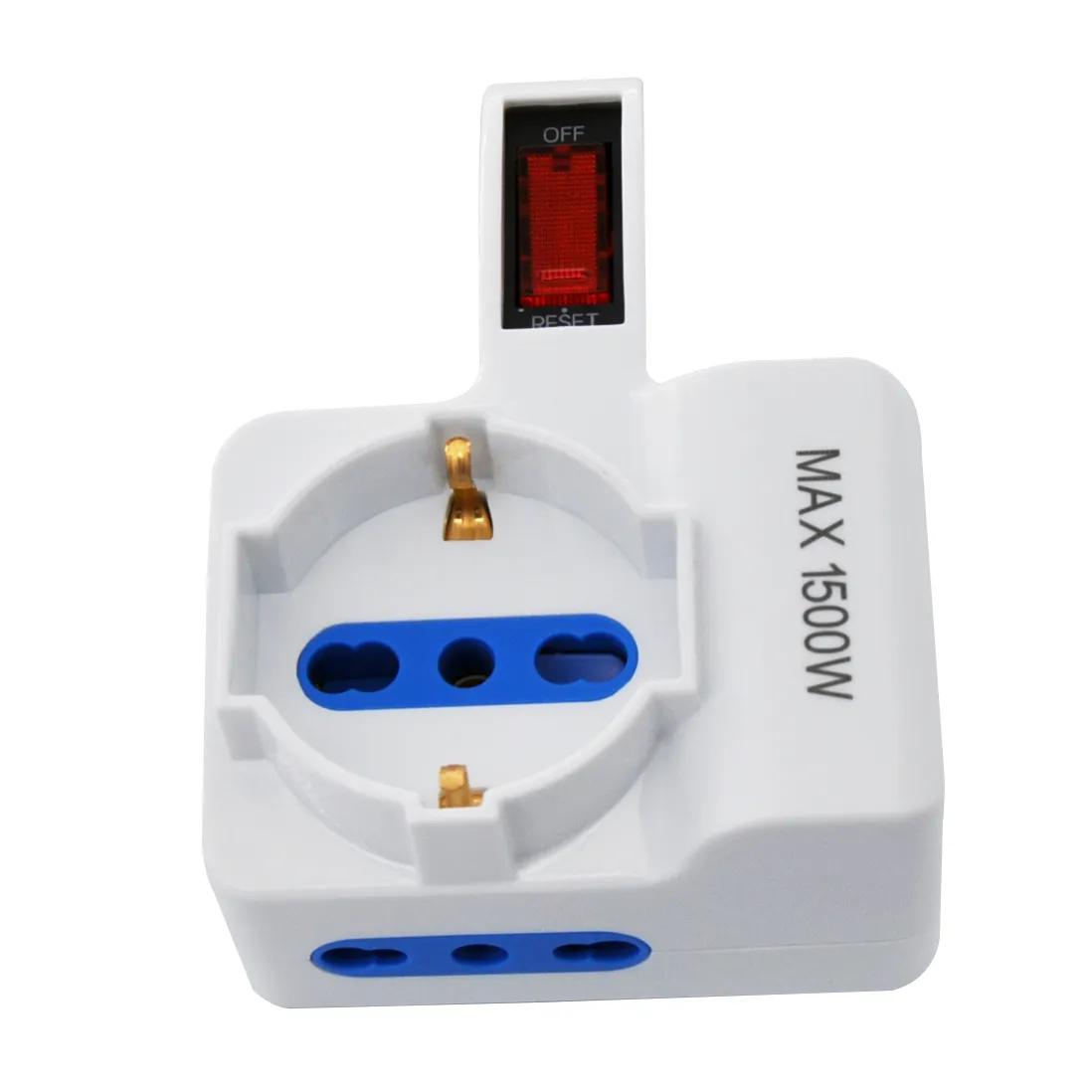 Multi adapter SAFELINE plug 10A 1 presa 10/16A bipasso+1 bipasso/Schuko with overload protection switch with 2 USB A+1 type C PD3.0