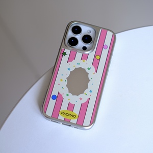 Custodia per telefono rosa con stelle colorate per ragazza, adatta per iPhone 17 Pro Max 15 Pro, con cornice argentata elettroplaccata a specchio, custodia posteriore protettiva completa - Product Image 2
