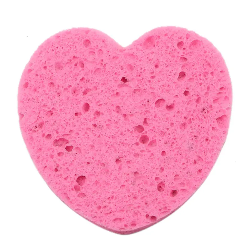 EW design-esponja de maquillaje en forma de corazón para limpieza facial, esponjas naturales de celulosa, venta al por mayor