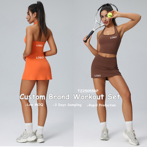 TZ25055RP Ensemble mini-jupe à col licou Contrôle du ventre Ceinture large élastique Logo sur les poches de la doublure avant pour tennis golf usage quotidien - Product Image 2