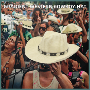New Straw Wide Brim Gradient Color Painted <b>Western</b> Cowboy <b>Hat</b> with Windproof Rope for Outdoor Sports Casual Use - Product Image 2
