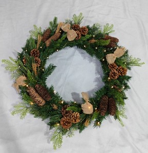 <span class=keywords><strong>Guirlande</strong></span> de Noël personnalisée de luxe, écologique, imperméable, avec lumières, décorée de pommes de pin artificielles et d'un nœud - Product Image 2
