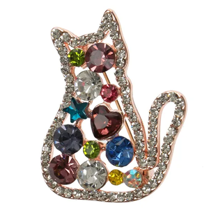 Broche animale en cristal multicolore mignonne, broche en alliage plaqué or rose en forme de chat/chiens ornée de strass étincelants pour filles - Product Image 3