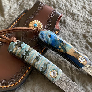 Cuchillo plegable exquisito YG2R, mango Molar de mamut gigante, proceso azul a la parrilla, hoja de acero de Damasco de Suecia, cuchillo de bolsillo de gama alta - Product Image 6