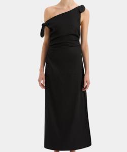 Vestido de lino favorito del cliente Vestidos de lino casuales de lino con cuello oblicuo de manga negra - Product Image 1