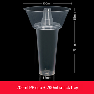 Wegwerp snack- en drinkbeker van kunststof, 700ml, 2-in-1, met rietje en bakje voor gefrituurde kip en afhaalmaaltijden - Product Image 1