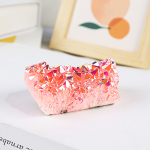 Échantillon minéral de quartz aura arc-en-ciel électroplaqué à pointes de cristal courtes, pour la guérison Reiki et la décoration intérieure, vente en gros - Product Image 6