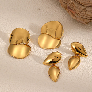 Geometric Teardrop Double Layer Stainless Steel <b>Earrings</b> 18k Gold Plated <b>Stud</b> <b>Earrings</b> For Women - Product Image 2