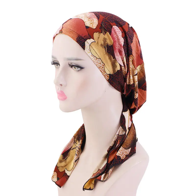 Mode Vrouwen Geknoopte Print Tulband Moslim Tulband India Hoed Dames Chemo Cap Bandana 'S Haaraccessoires Dames Tulband Hoed