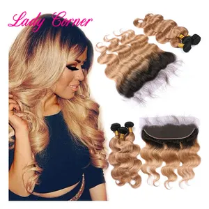 Cheap Human Hair Brazilian 1b/27 Pre Colored Extensions Cuticle Aligned Hair Ombre 1b/27 Body Wave Hair Bundles