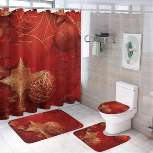 Red Festive Ornament Polyester Shower <b>Curtain</b> <b>Bathroom</b> <b>Curtain</b> Digital Print Waterproof Custom Print Wholesale Modern - Product Image 1