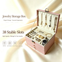 Boîte à bijoux en cuir PU à trois couches avec intérieur en velours, organiseur de rangement pour bagues, colliers, boucles d'oreilles, bracelets et montres