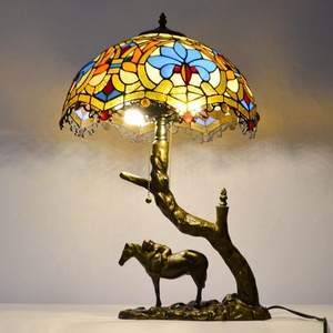 LongHuiJing 16Inch AC Mediterranean Style Dome Simple Eco-Friendly <b>Table</b> <b>Lamp</b> Stained Glass Lampshade Antique Horse Resin <b>Base</b> - Product Image 2