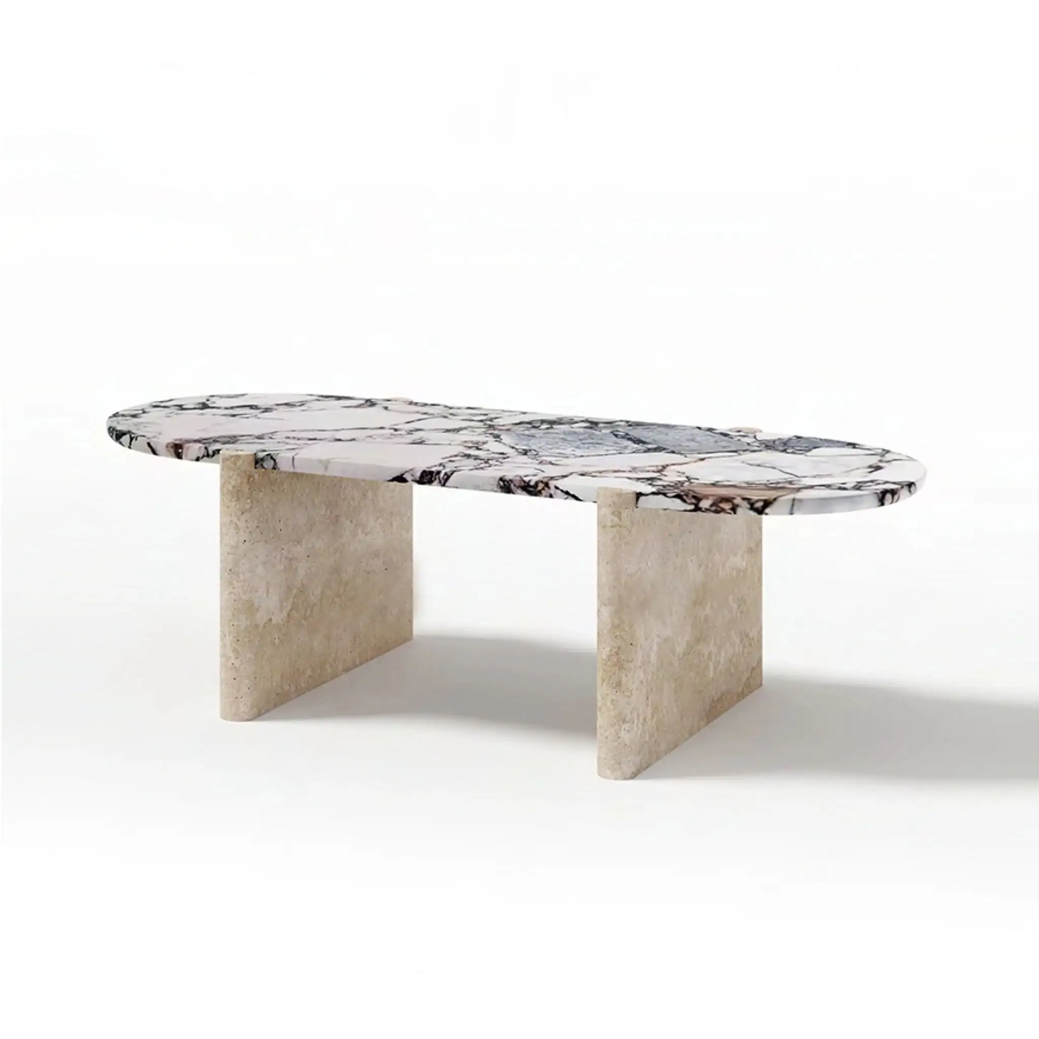 SHIHUI özelleştirilmiş lüks yemek odası mobilyası Modern doğal Oval mermer traverten yemek masası 6 koltuklu