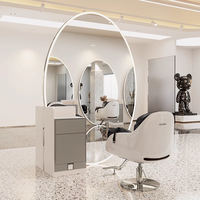 Station de Coiffage Ovale Moderne LED Miroir, Meilleure Vente, Options Or et Argent Plaqué pour Salon de Coiffure