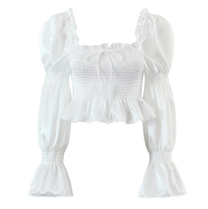 חולצה סקסית עם שרוולים נפוחים וקפלים לנשים - Product Image 1