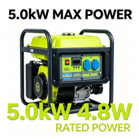 Générateur Inverter Portable 4.8KW 5KW de crête 230V, Moteur à essence 223CC 4 temps, THD 3% ou moins pour la sauvegarde domestique