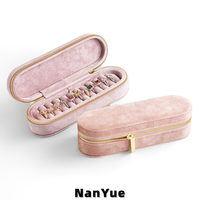 Boîtes à bijoux ovales en velours avec logo personnalisé, organiseur de bijoux portable avec fermeture éclair, boîte de rangement pour bagues de voyage, emballage de bijoux en gros