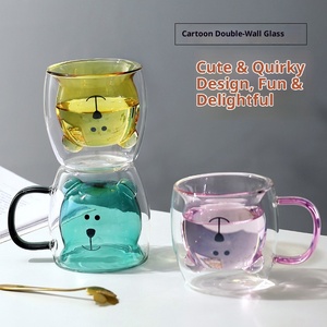 Copo de Vidro de Parede Dupla Atacado com Urso Fofo Colorido, Caneca Resistente ao Calor para Café, Leite e Suco, Copo Transparente de Borossilicato - Product Image 3