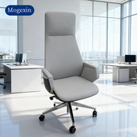 Chaise de bureau de direction moderne de luxe à dossier haut en cuir PU gris de haute qualité, cadre en alliage d'aluminium, pivotante, réglable en hauteur, inclinable