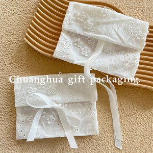 Cotton <b>Envelope</b> Pouch <b>White</b> Lace Candy Gift Bag Party Wedding Favor Luxury Cotton Elegant Embroidery Flower Lace Packaging Bags - Product Image 5