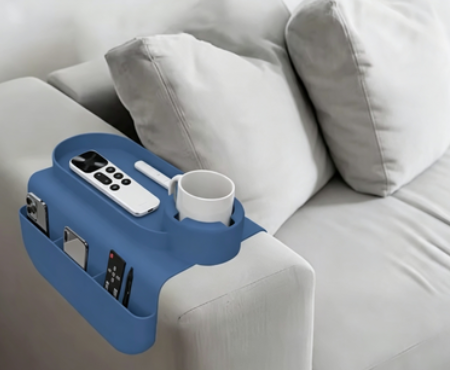 Silicone Couch Armrest Tray, Non-Slip Waterproof Cup Holder for Remote Phone Small Items, Living Room Bedroom Office Hotel Use