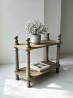 Support à plantes à 2 niveaux en bois naturel, pieds tournés, style rustique, démontable, fait main, multifonctionnel, pour la maison