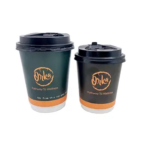 Double Wall Paper Coffee Cup Custom Logo Printed Hot Drink With Lids Waterproof Insulated Paper Cup Disposable Cup