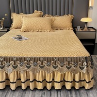 Taies d'oreiller de haute qualité Style européen Polyester microfibre Textiles de maison jupe de lit reine taille draps ensemble avec jupe plissée