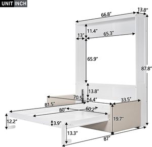 Lit Murphy mural blanc <span class=keywords><strong>Queen</strong></span> avec armoire de rangement, moderne, pliable, gain de place, lit dissimulé, en stock aux États-Unis, de Houston, Texas - Product Image 2