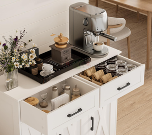<span class=keywords><strong>Buffet</strong></span> de cuisine style farmhouse avec tiroirs <span class=keywords><strong>et</strong></span> portes, étagères réglables, rangement pour bar à café, <span class=keywords><strong>blanc</strong></span> - Product Image 4