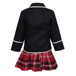 Big Girls Girls 4Pcs British Winter School Uniform Long Sleeves Shirt Blazer Suit With Mini Skirt Tie Set