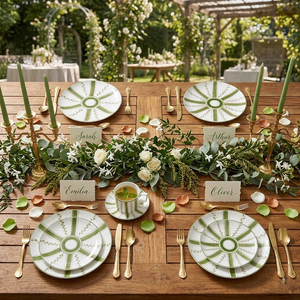 Juego de Vajilla de Porcelana Verde Mediterránea, Plato de Cerámica Pintado a Mano con Rayas, Taza de Café de Porcelana, Tazón para Bodas - Product Image 4