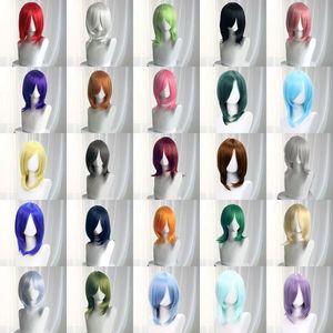 Perruque courte MapofBeauty de 16 pouces/40 cm avec frange latérale, en fibre haute température, bonnet ajustable, perruque superposée pour cosplay (rouge) - Product Image 2